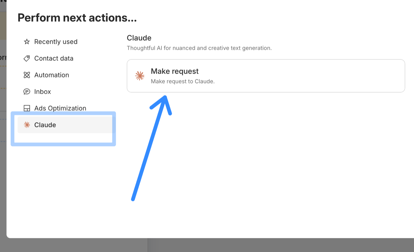Action Make request to Claude
