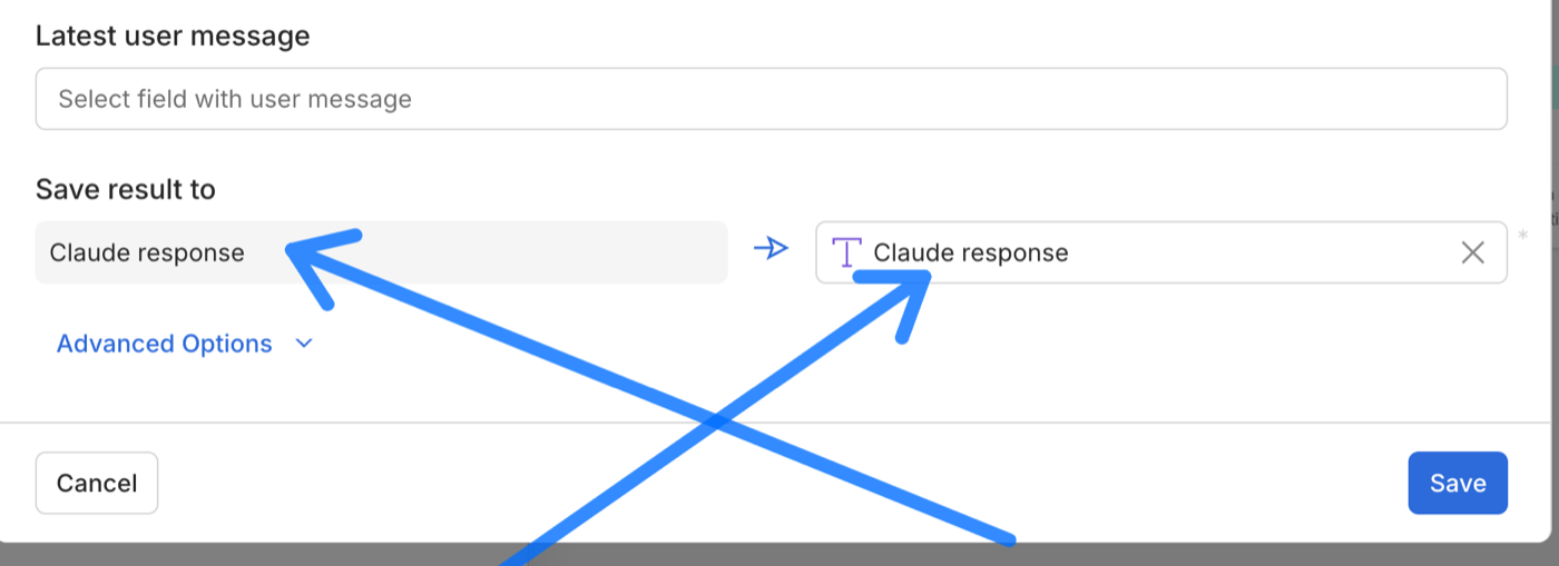 Réglage Save result to Claude response