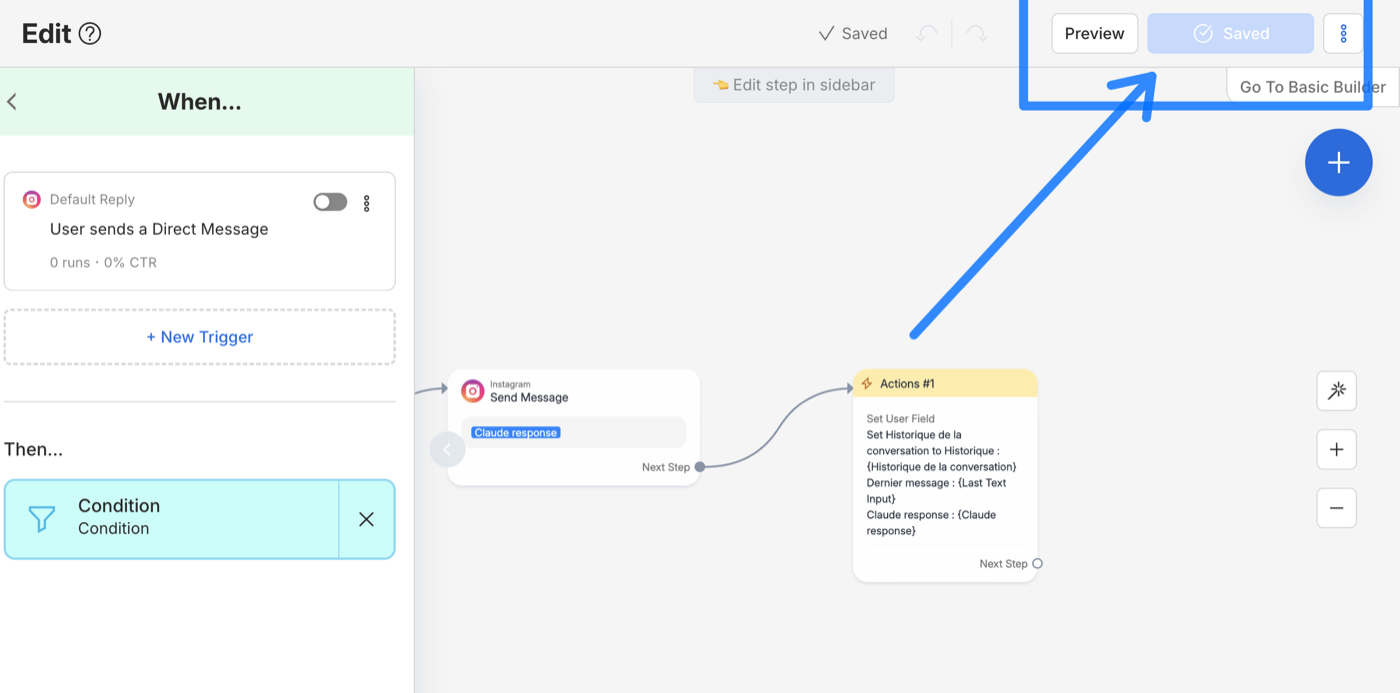 Flow complet du setter sauvegardé dans ManyChat